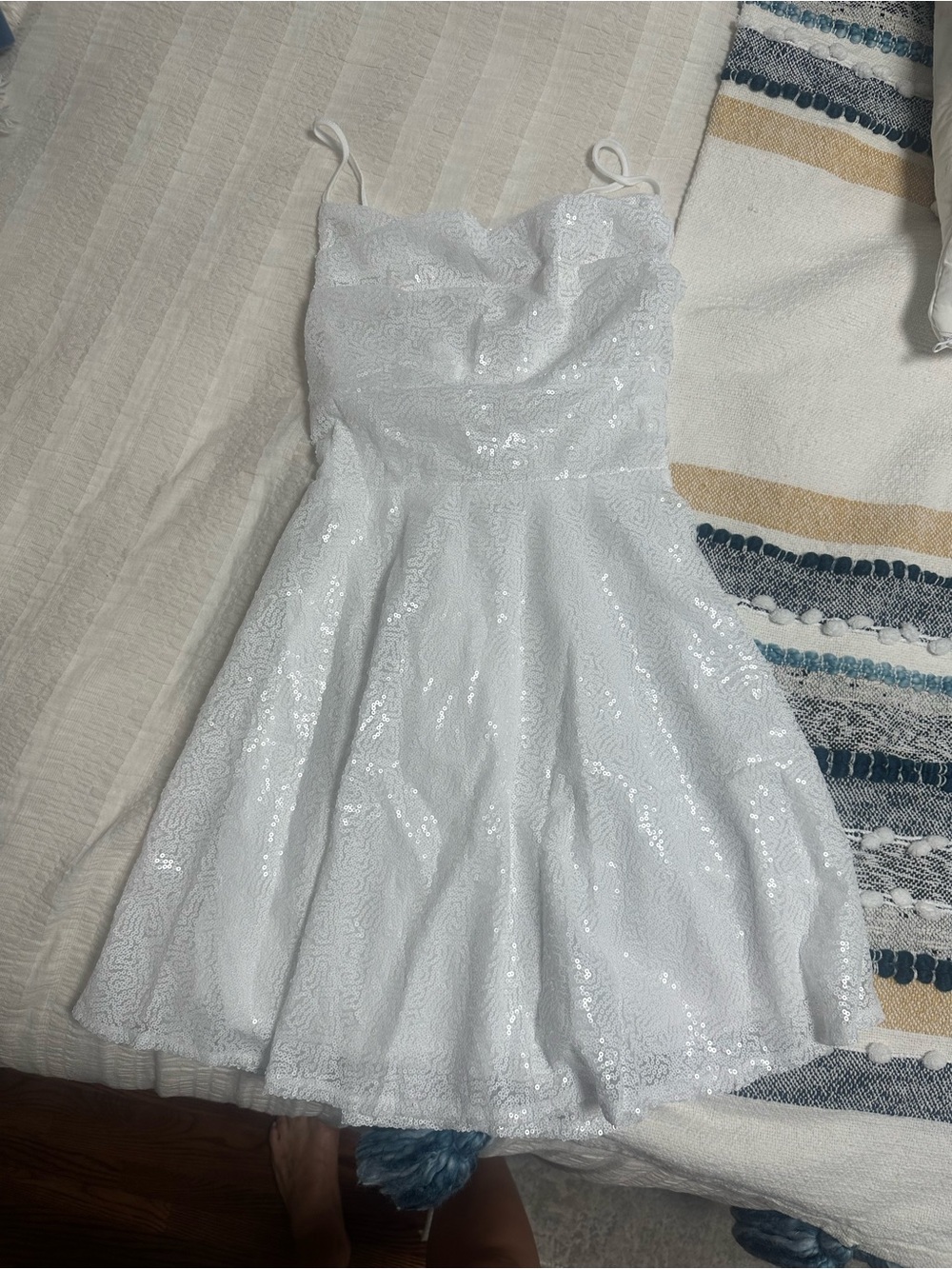 White Sequin Lace Fit & Flare Dress